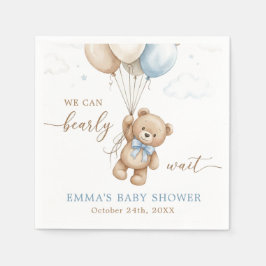 We Can Bearly Wait Boy Baby Shower Custom スタンダードカクテルナプキン