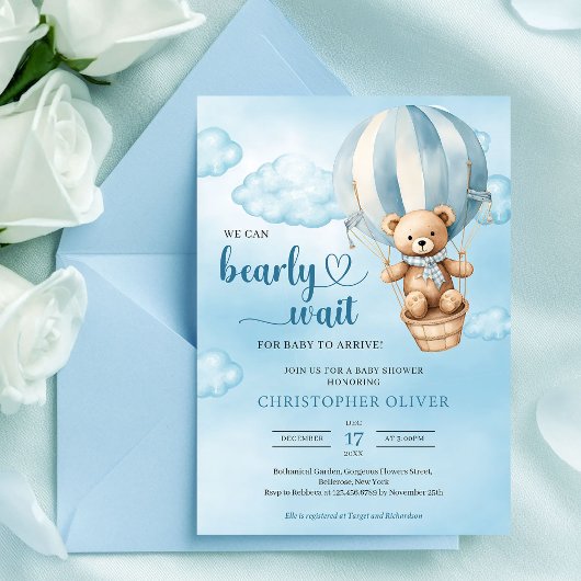 We can bearly wait boy baby shower invitation 招待状