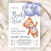 We Can Bearly Wait Boy Blue Teddy Bear Baby Shower 招待状