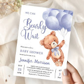 We Can Bearly Wait Boy Blue Teddy Bear Baby Shower 招待状