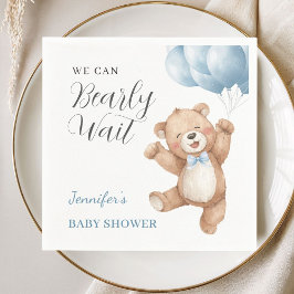 We Can Bearly Wait Boy Teddy Bear Baby Shower スタンダードカクテルナプキン
