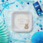 We Can Bearly Wait Boy Teddy Bear Baby Shower ペーパープレート (パーティー)