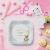 We Can Bearly Wait Boy Teddy Bear Baby Shower ペーパープレート (パーティー)