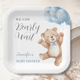 We Can Bearly Wait Boy Teddy Bear Baby Shower ペーパープレート
