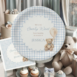 We Can Bearly Wait Boy Teddy Bear Baby Shower ペーパープレート