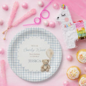 We Can Bearly Wait Boy Teddy Bear Baby Shower ペーパープレート (パーティー)