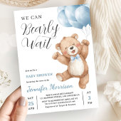 We Can Bearly Wait Boy Teddy Bear Baby Shower 招待状