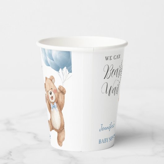 We Can Bearly Wait Boy Teddy Bear Baby Shower 紙コップ (右)