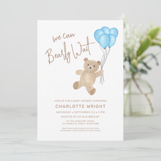 We Can Bearly Wait Boy's Baby Shower 招待状 (スタンド正面)