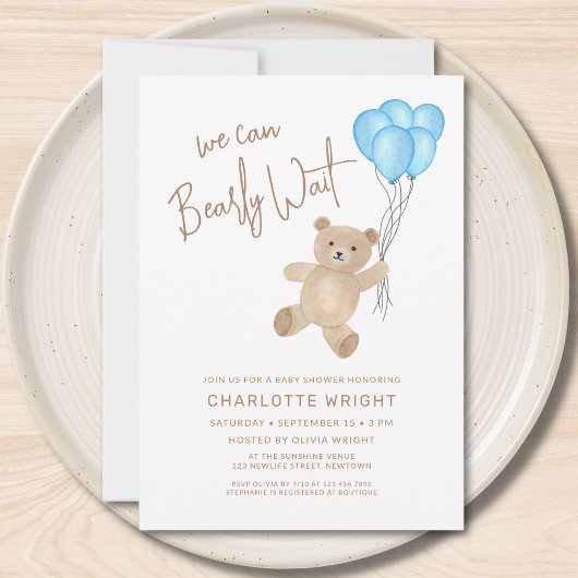 We Can Bearly Wait Boy's Baby Shower 招待状