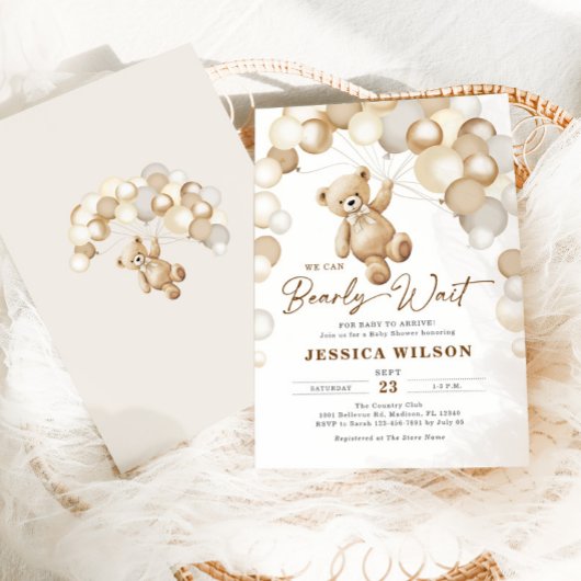 We Can Bearly Wait Brown Teddy Bear Baby Shower 招待状