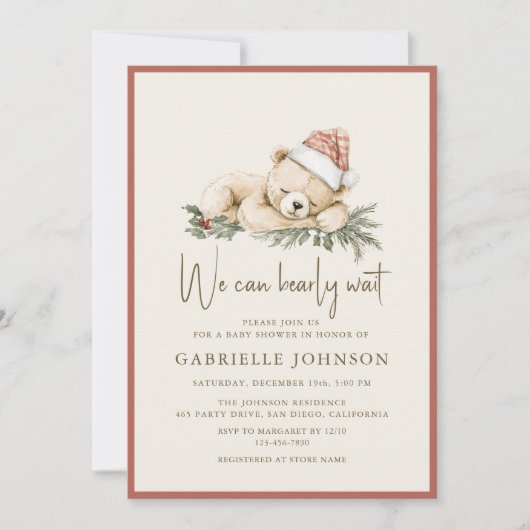 We Can Bearly Wait Christmas Baby Shower 招待状 (正面)