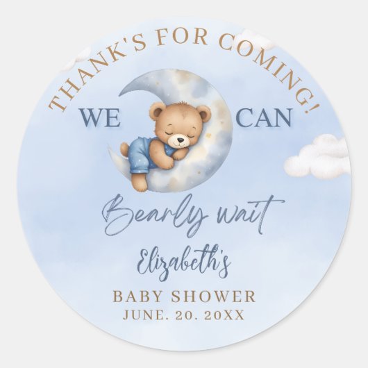 We can Bearly wait - Cute Bear Baby shower boy ラウンドシール (正面)