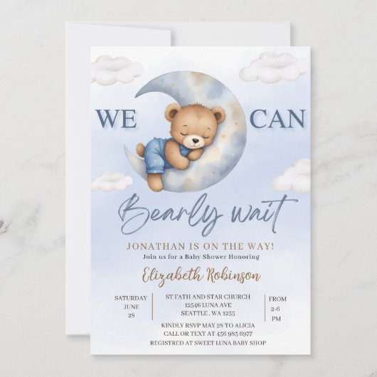 We can Bearly wait - Cute Bear Baby shower boy 招待状 (正面)