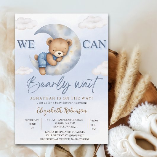We can Bearly wait - Cute Bear Baby shower boy 招待状