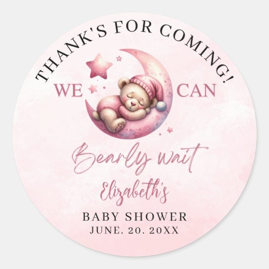 We can Bearly wait - Cute Bear Baby shower Girl ラウンドシール (正面)