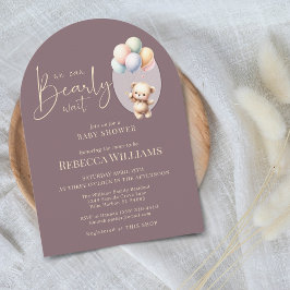 We can bearly wait cute bear balloon baby shower 招待状