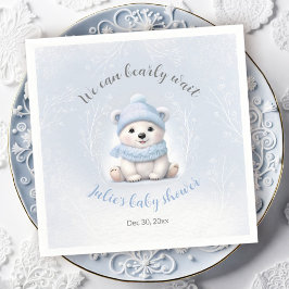 We Can Bearly Wait Cute Bear Blue Boy Baby Shower  スタンダードカクテルナプキン