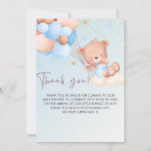 We Can Bearly Wait Cute Bear Boy Baby Shower サンキューカード (正面)