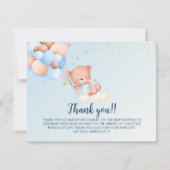 We Can Bearly Wait Cute Bear Boy Baby Shower サンキューカード (正面)