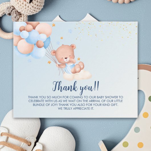 We Can Bearly Wait Cute Bear Boy Baby Shower サンキューカード