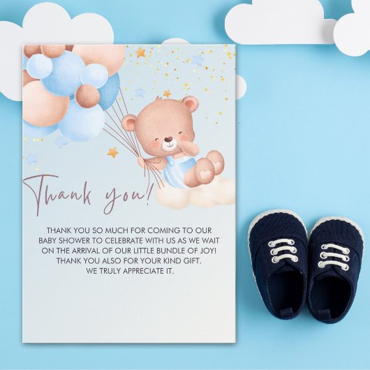 We Can Bearly Wait Cute Bear Boy Baby Shower サンキューカード