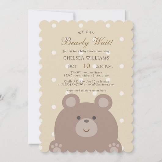 We Can Bearly Wait Cute Bear Cub Boy Baby Shower 招待状 (正面)