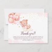 We Can Bearly Wait Cute Bear Girl Baby Shower サンキューカード (正面)
