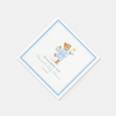 We Can Bearly Wait Cute Blue Boy Teddy Baby Shower スタンダードカクテルナプキン (角)
