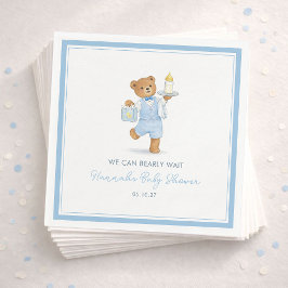 We Can Bearly Wait Cute Blue Boy Teddy Baby Shower スタンダードカクテルナプキン