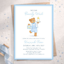 We Can Bearly Wait Cute Blue Boy Teddy Baby Shower 招待状
