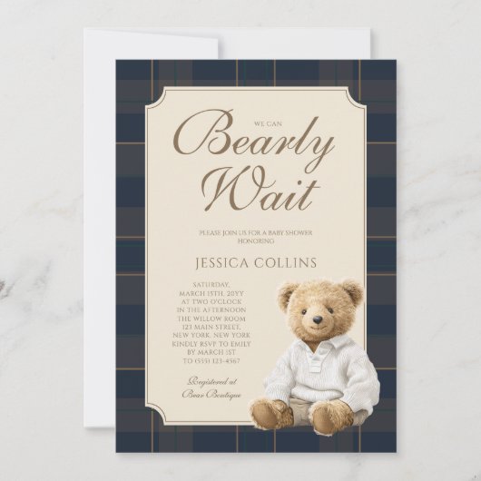 We Can Bearly Wait Cute Cub Teddy Bear Baby Shower 招待状 (正面)