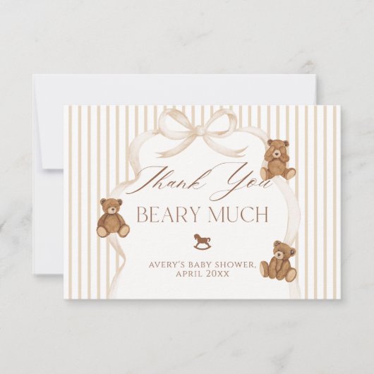 We Can Bearly Wait Elegant Baby Shower サンキューカード (正面)