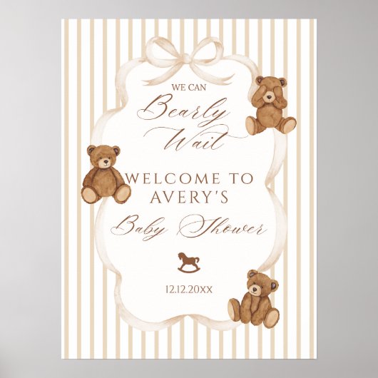 We Can Bearly Wait Elegant Baby Shower ポスター (正面)
