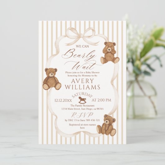 We Can Bearly Wait Elegant Baby Shower 招待状 (スタンド正面)