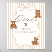 We Can Bearly Wait Elegant Baby Shower drink bar ポスター (正面)
