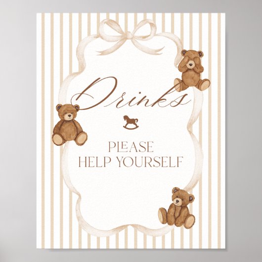 We Can Bearly Wait Elegant Baby Shower drink bar ポスター (正面)