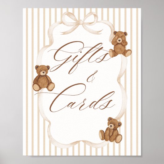 We Can Bearly Wait Elegant Baby Shower Gift Card ポスター (正面)