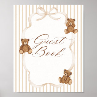 We Can Bearly Wait Elegant Baby Shower guest book ポスター
