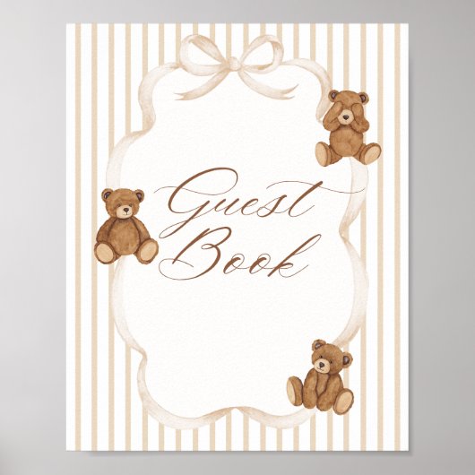 We Can Bearly Wait Elegant Baby Shower guest book ポスター (正面)