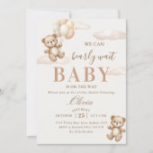 We Can Bearly Wait Elegant Teddy Baby Shower 招待状 (正面)