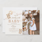 We Can Bearly Wait Elegant Teddy Baby Shower Photo 招待状 (正面)