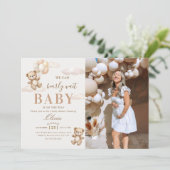 We Can Bearly Wait Elegant Teddy Baby Shower Photo 招待状 (スタンド正面)