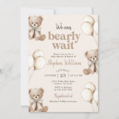 We Can Bearly Wait Elegant Teddy Bear Baby Shower 招待状 (正面)