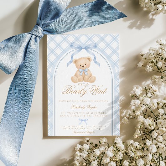We Can Bearly Wait Elegant Teddy Bear Baby Shower 招待状