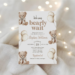We Can Bearly Wait Elegant Teddy Bear Baby Shower 招待状