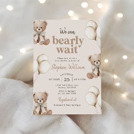 We Can Bearly Wait Elegant Teddy Bear Baby Shower 招待状