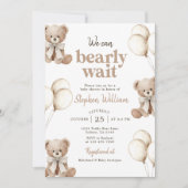 We Can Bearly Wait Elegant Teddy Bear Baby Shower 招待状 (正面)