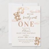 We Can Bearly Wait Elegant Teddy Birthday 招待状 (正面)