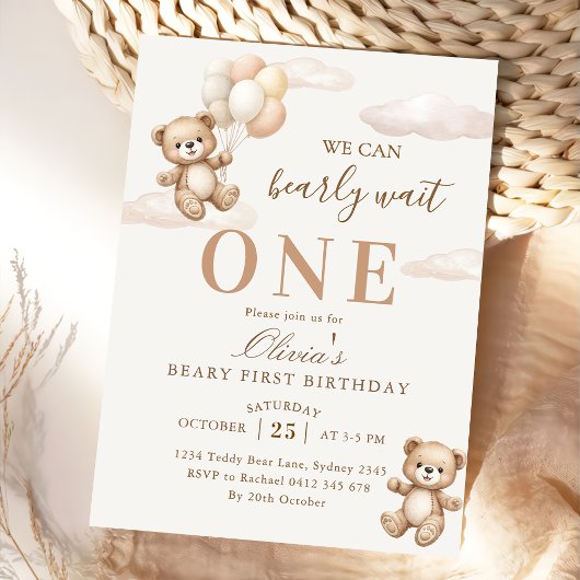We Can Bearly Wait Elegant Teddy Birthday 招待状